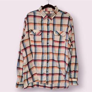 Ocean + Coast Mens XL PlaFlannel Red White & Blue Long Sleeve Button Up Shirt